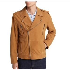 Open Edit Leather Suede Moto Biker Jacket Mens Size XL Camel Coat Spring Brown